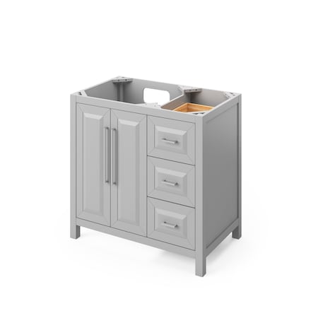 Jeffrey Alexander 36" Grey Cade Vanity, left offset, Black Granite Vanity Top, undermount rectangle bowl VKITCAD36GRBGR